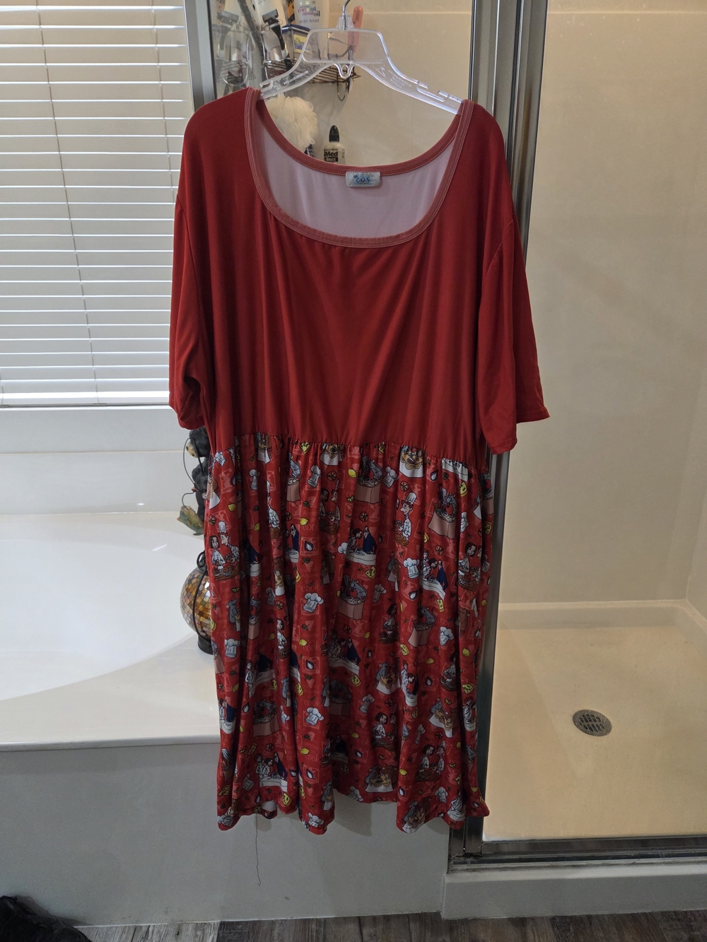 Disney Ratatouille Red Women's Scoop Neck Dress with Patterned Skirt